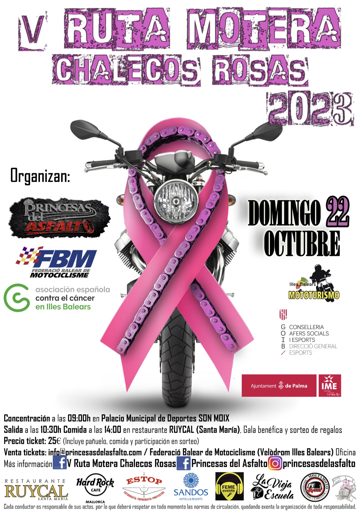 Cartel de la V Ruta Motera Chalecos Rosas, 2023